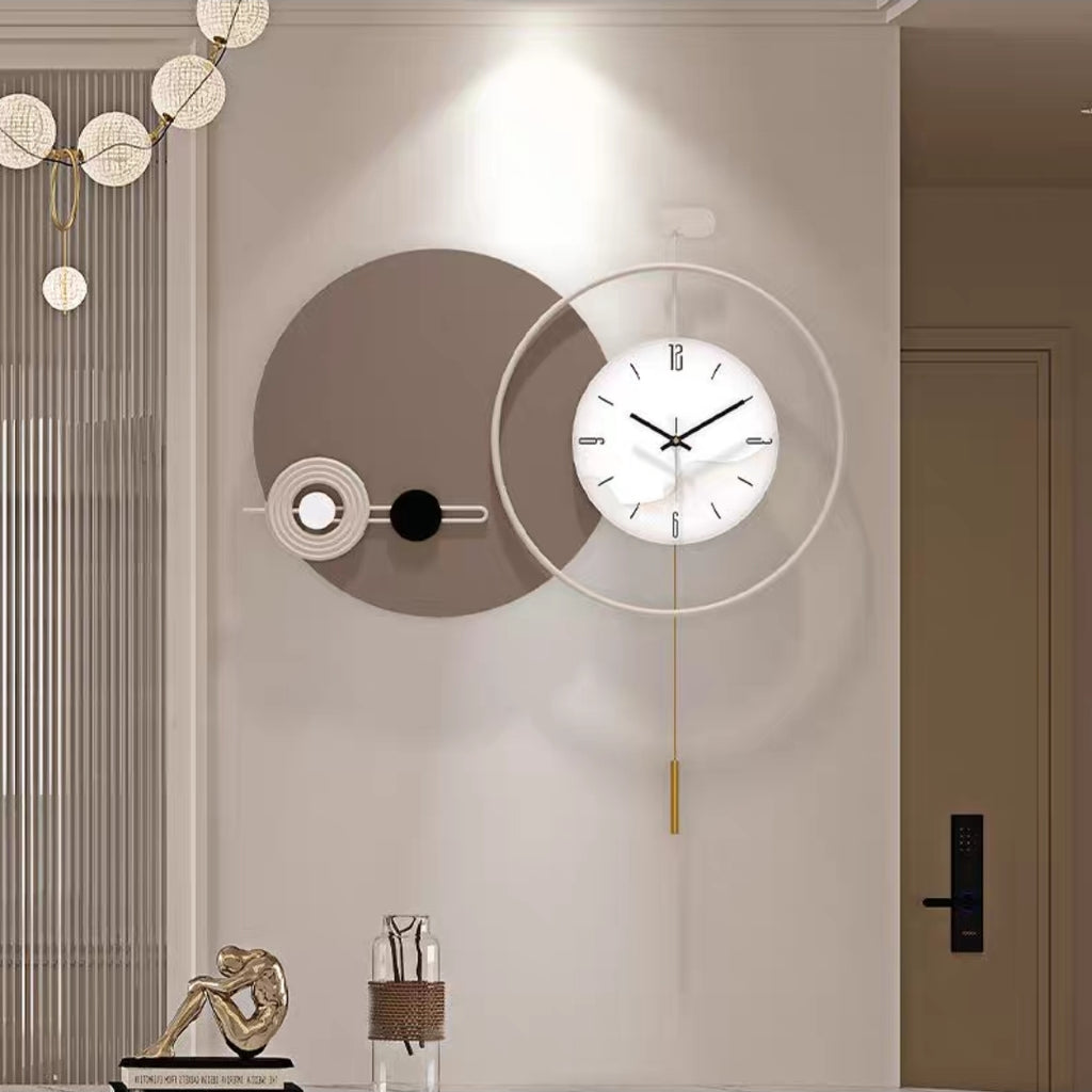 Beige, Brown & White Modern Metal Wall Clock