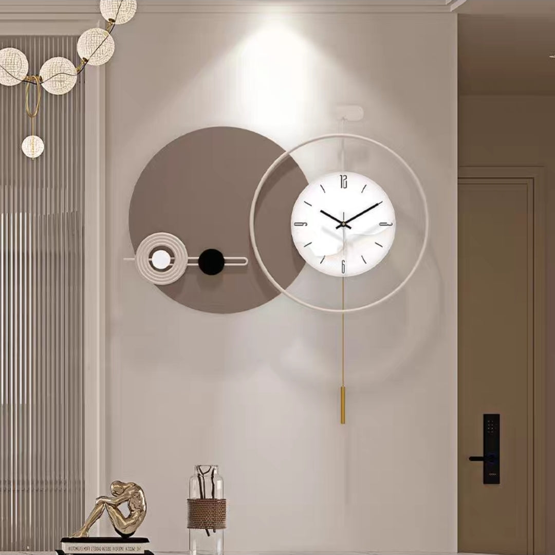 Beige, Brown & White Modern Metal Wall Clock