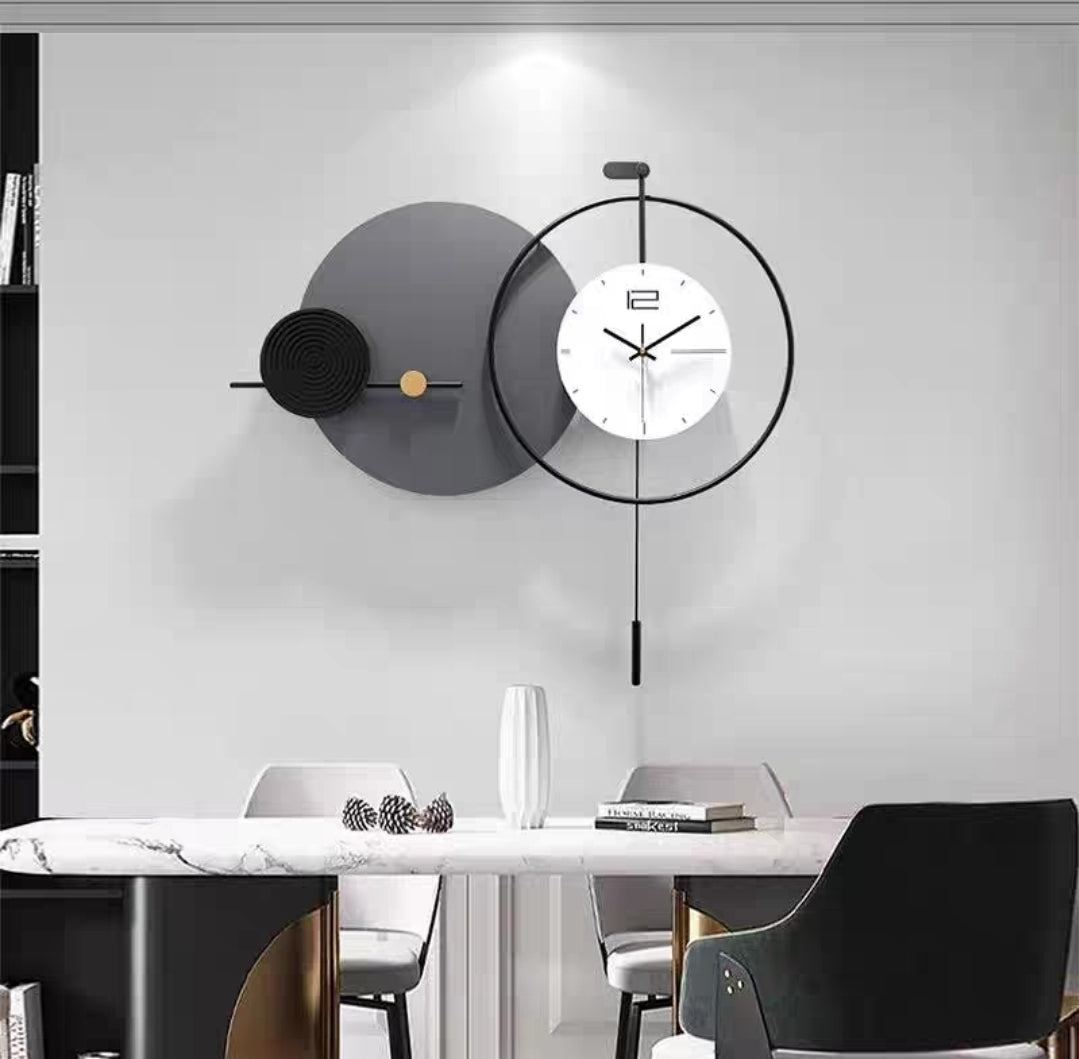 Modern Black and White Metal Wall Clock