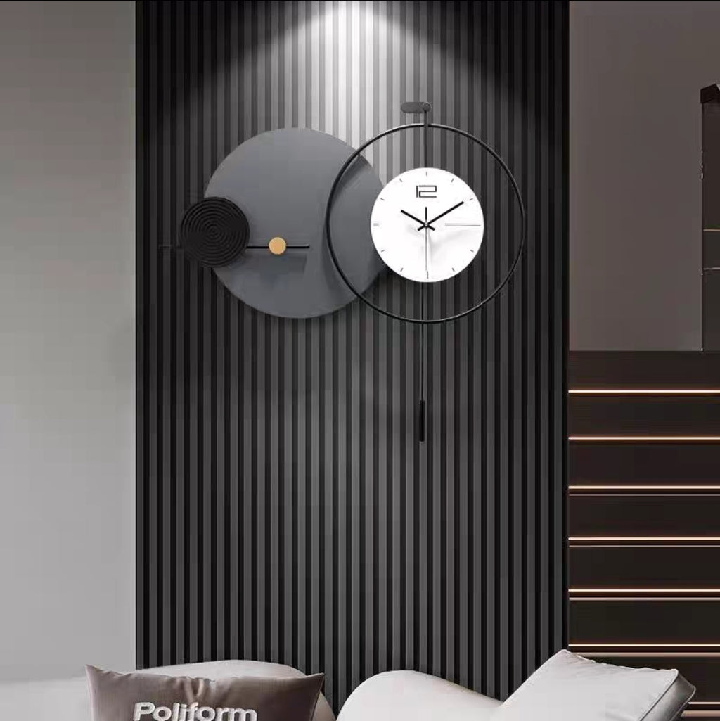 Modern Black and White Metal Wall Clock
