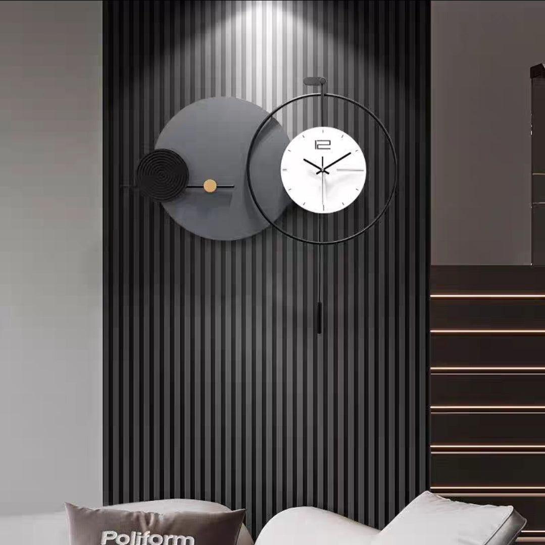 Modern Black and White Metal Wall Clock
