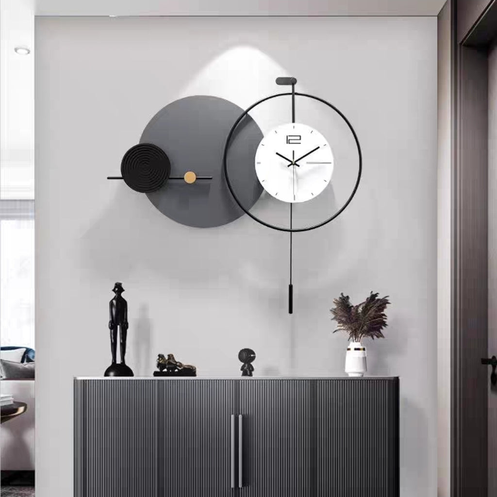Modern Black and White Metal Wall Clock