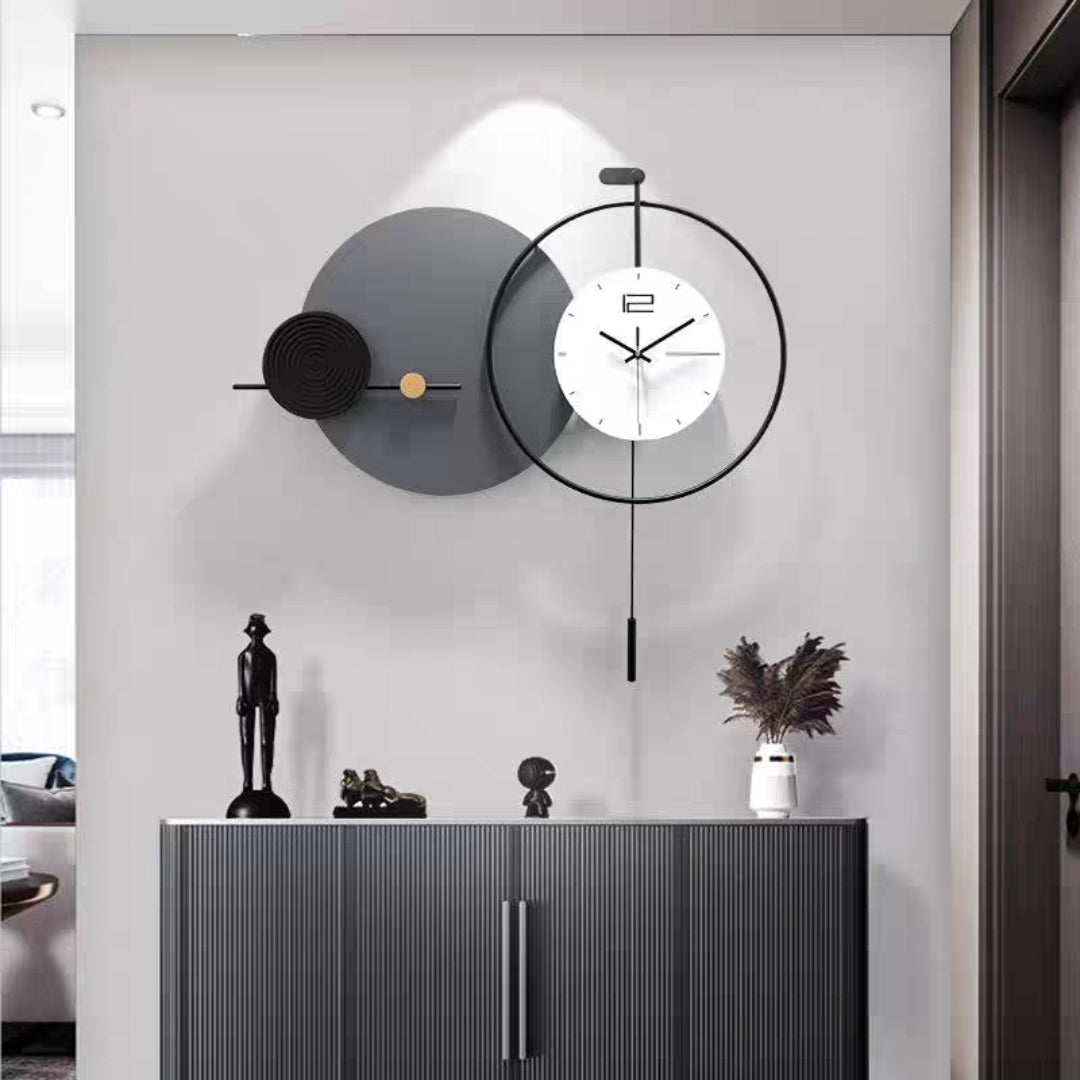 Modern Black and White Metal Wall Clock