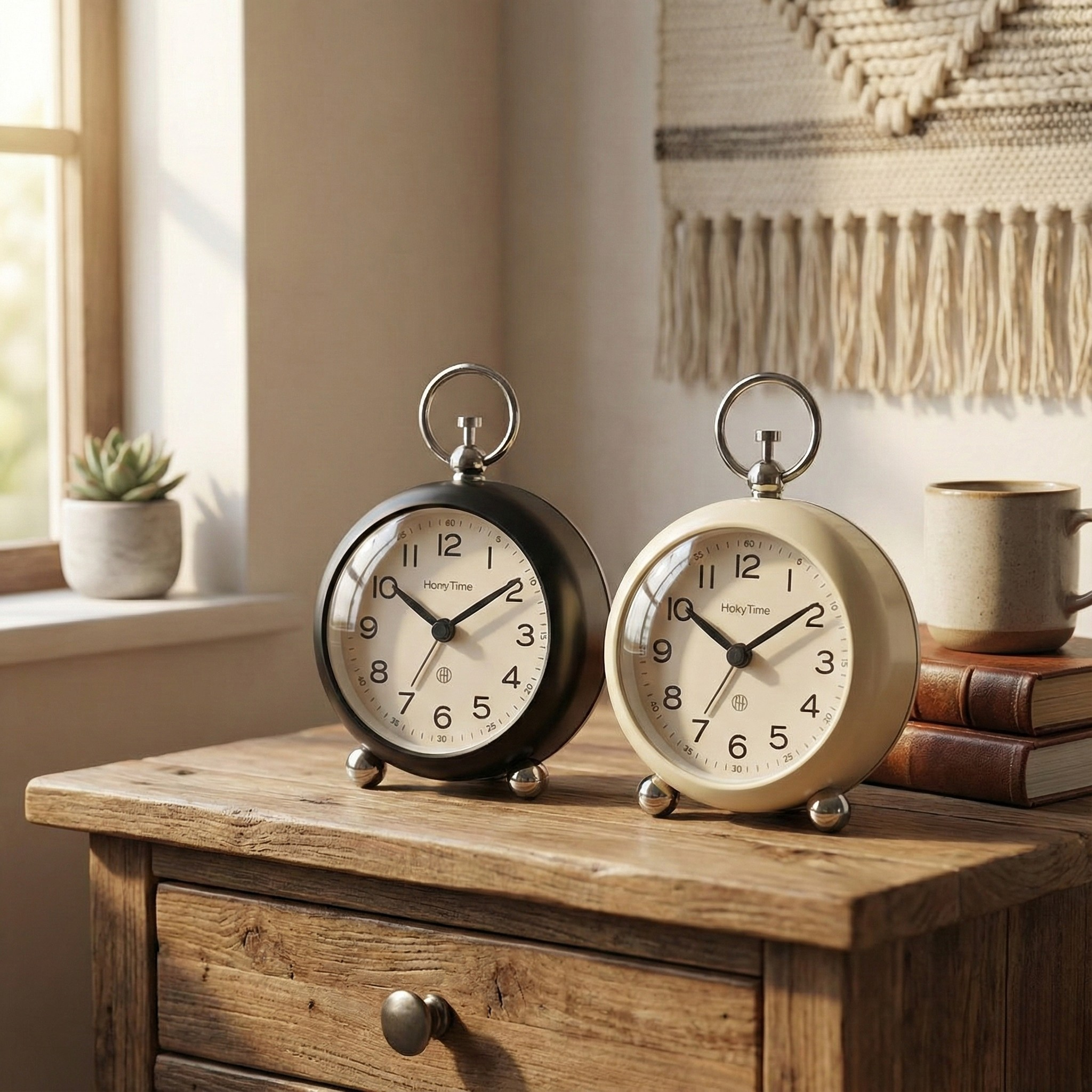 Table Clock Mini Retro Round Analog Alarm Clock - Pastel & Neutral Collection