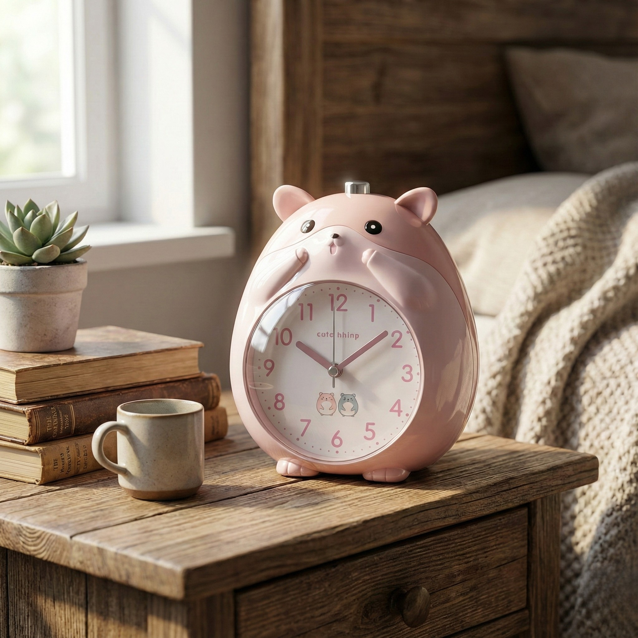 Table Clock Cute Hamster Design Analog Alarm Clock for Kids