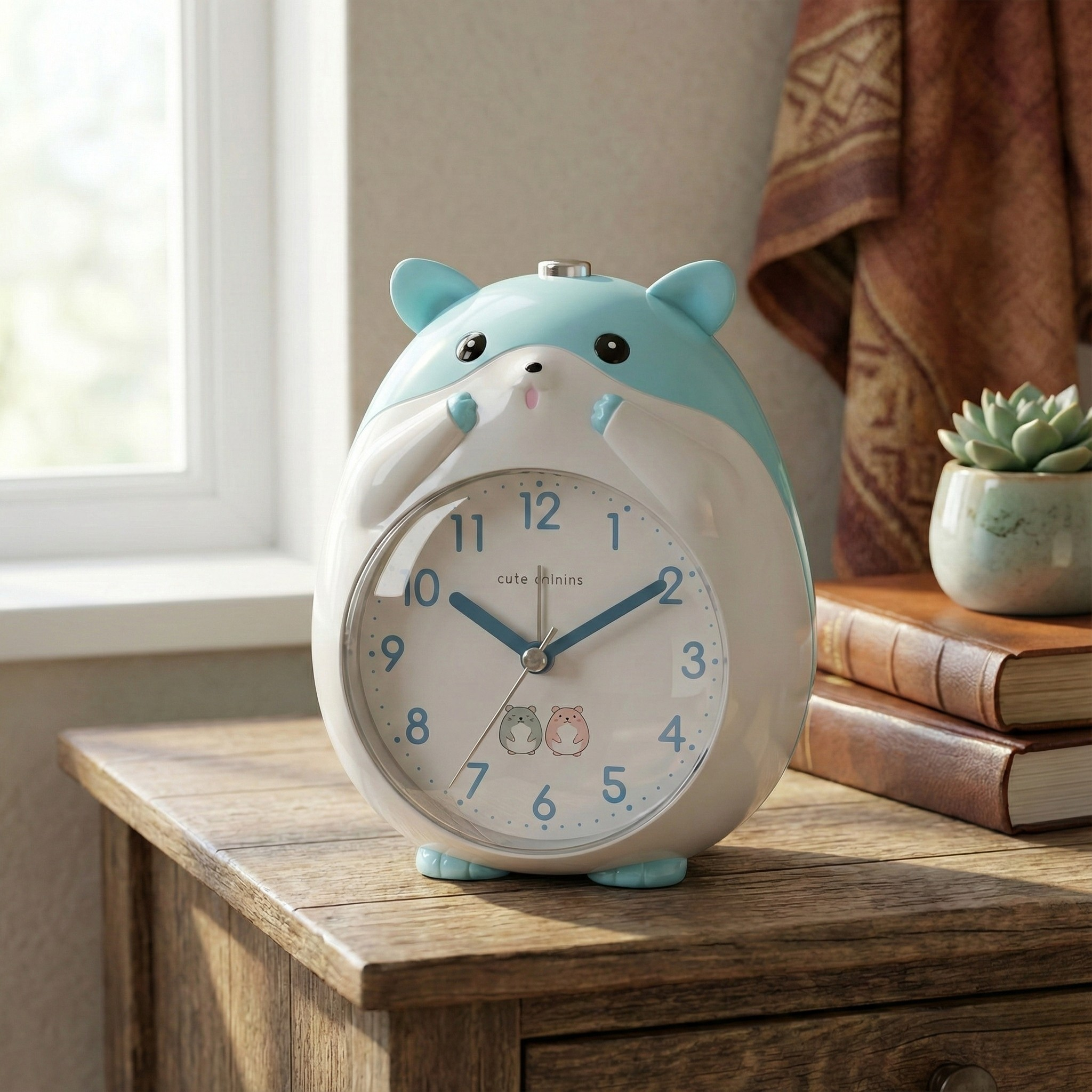 Table Clock Cute Hamster Design Analog Alarm Clock for Kids
