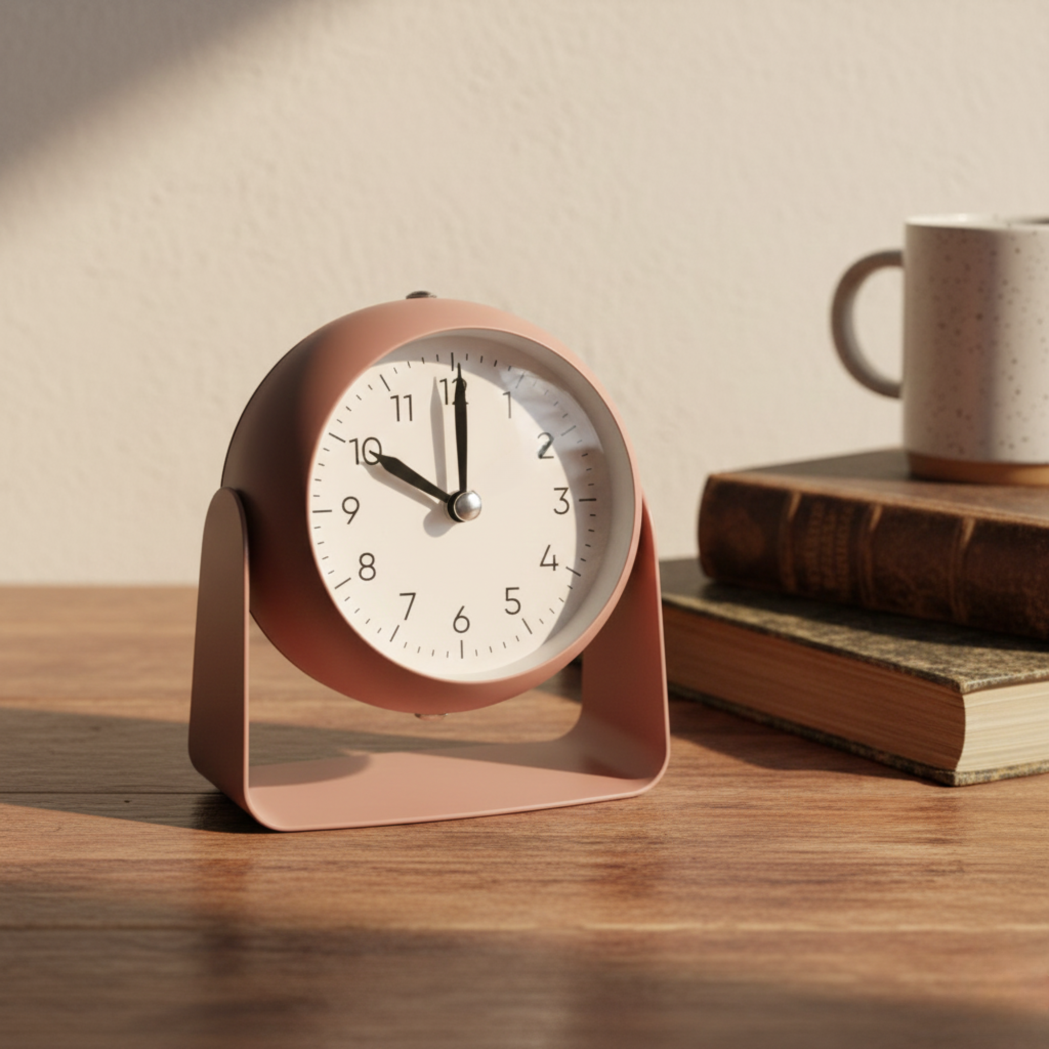 Table Clock Modern Round Analog Alarm Clock with U-Shaped Stand