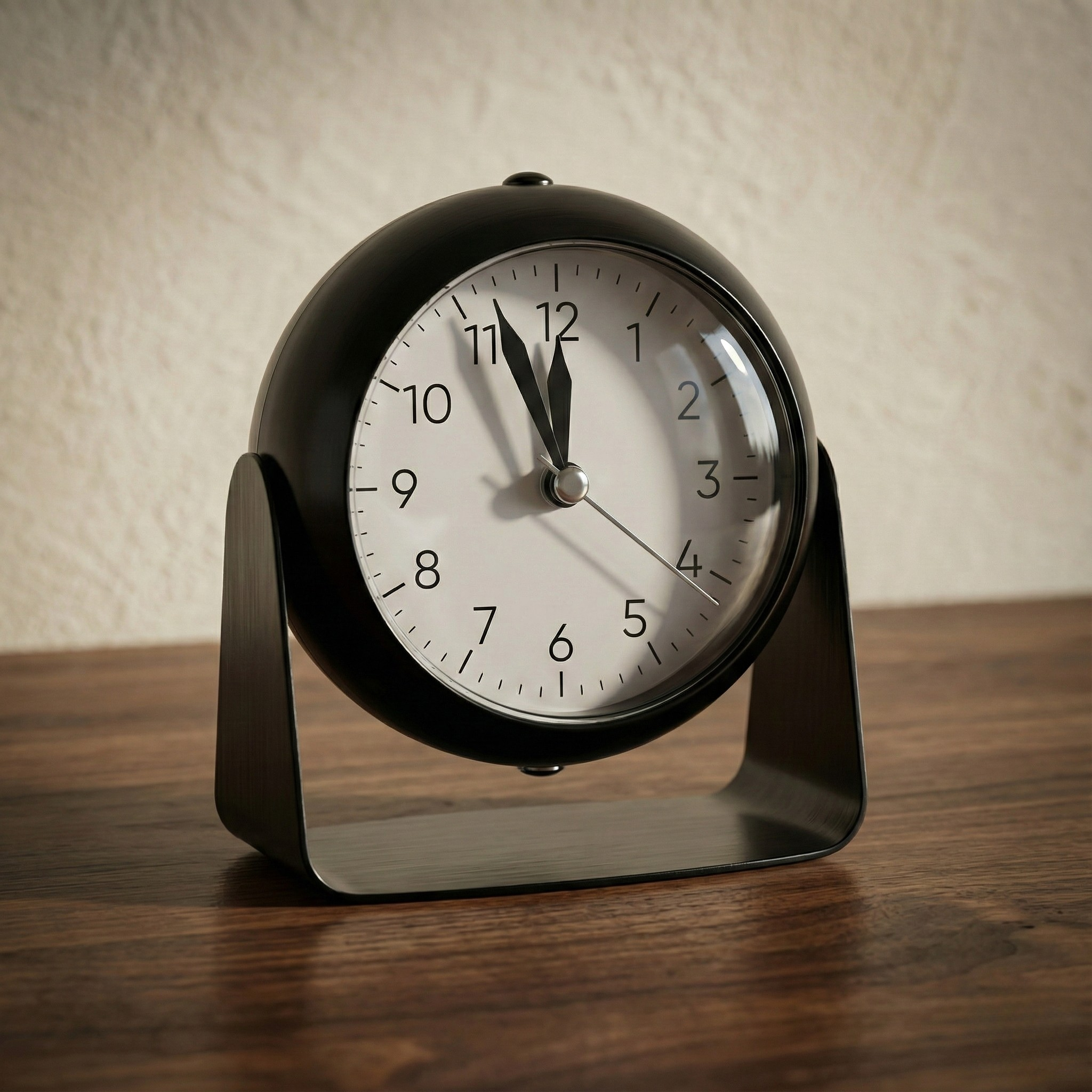 Table Clock Modern Round Analog Alarm Clock with U-Shaped Stand