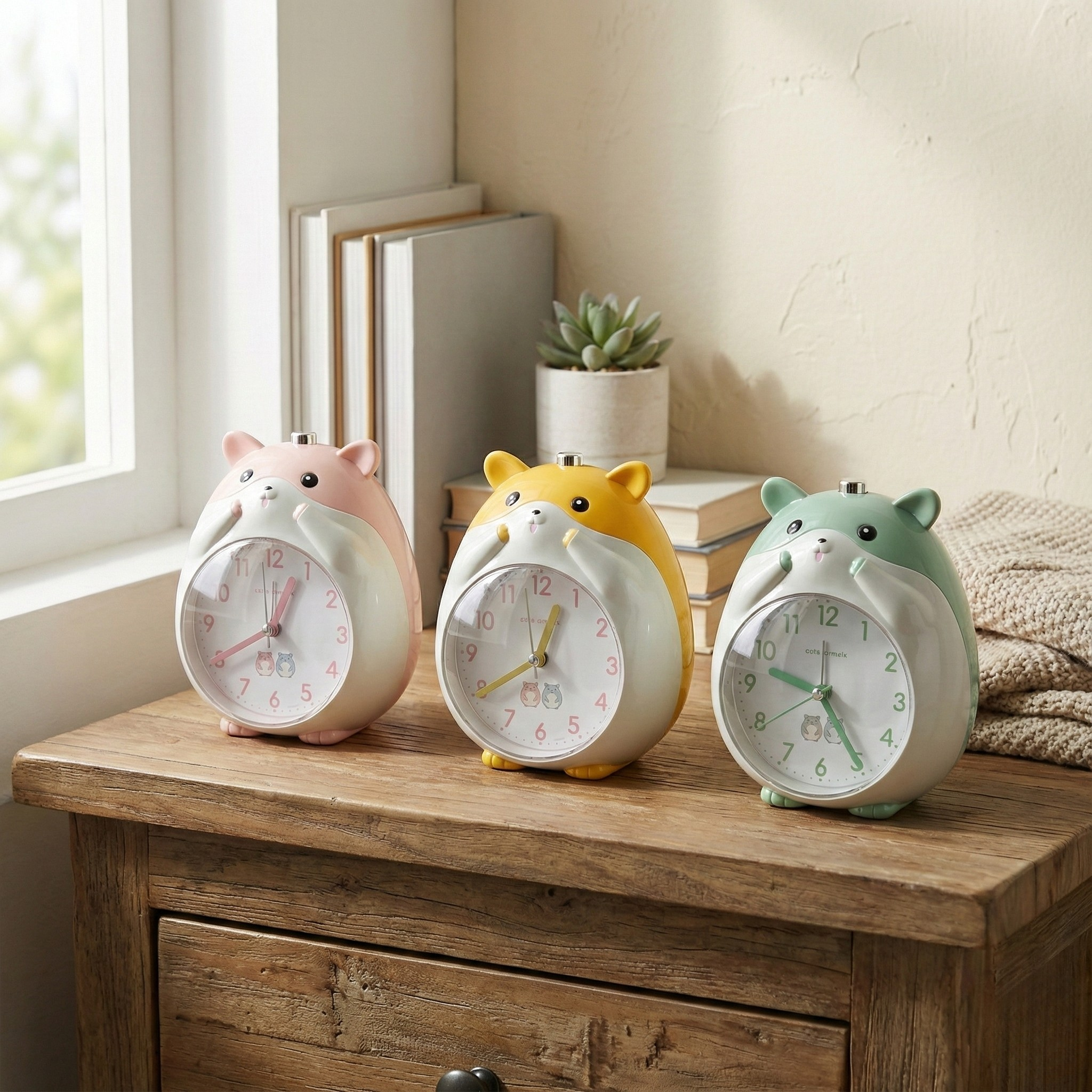 Table Clock Cute Hamster Design Analog Alarm Clock for Kids