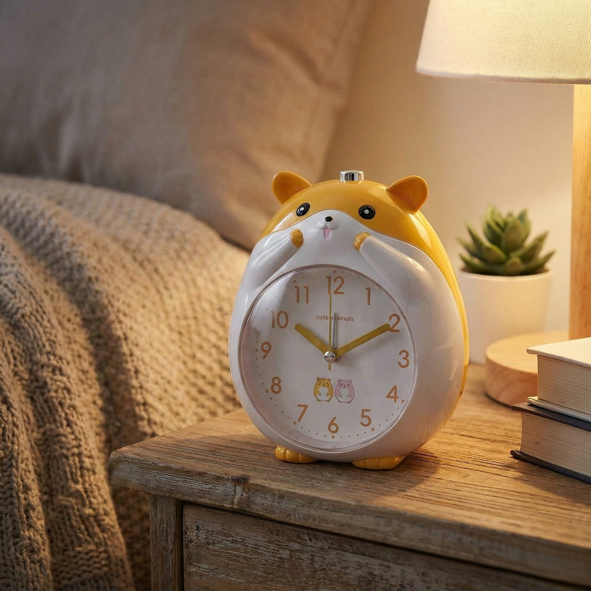 Table Clock Cute Hamster Design Analog Alarm Clock for Kids