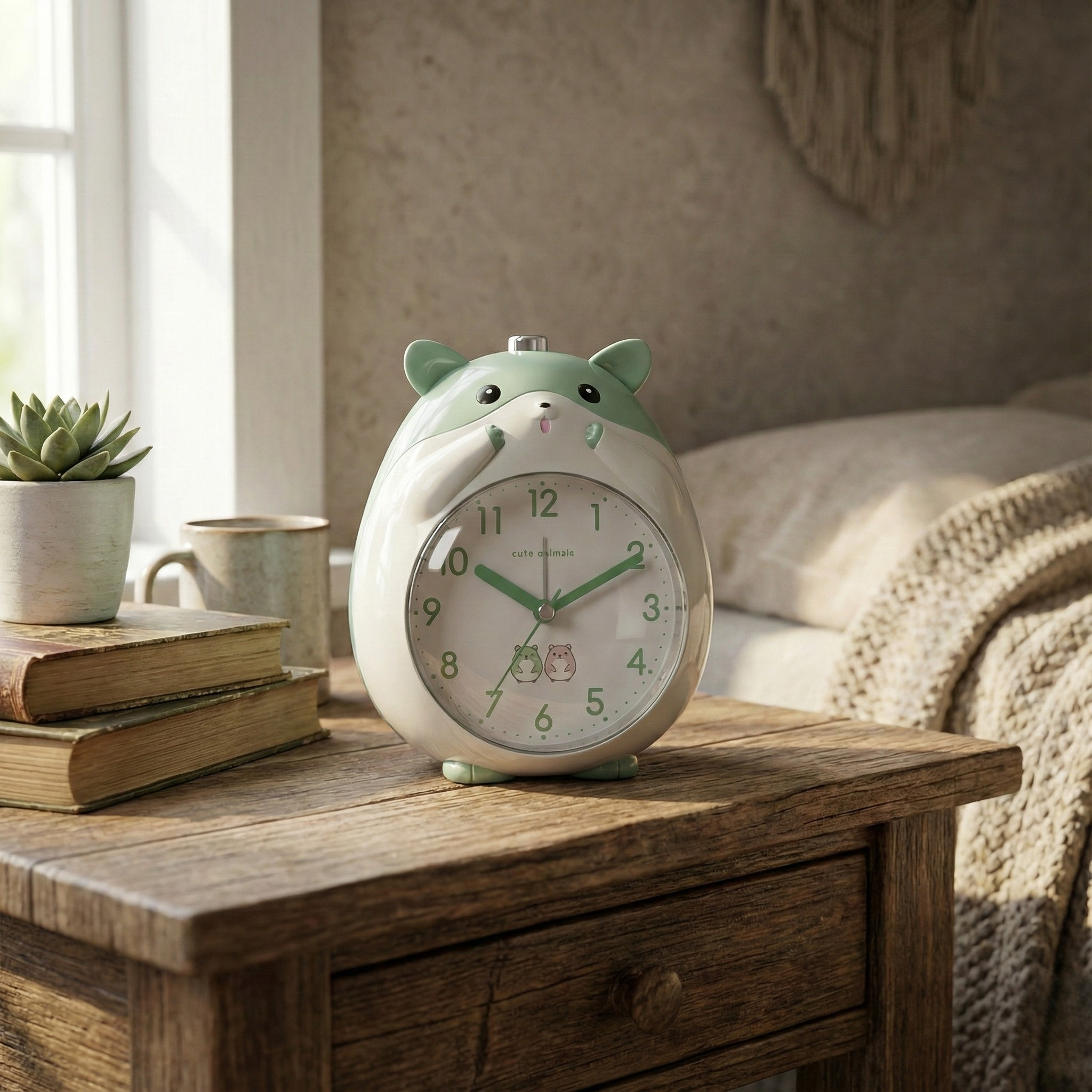 Table Clock Cute Hamster Design Analog Alarm Clock for Kids