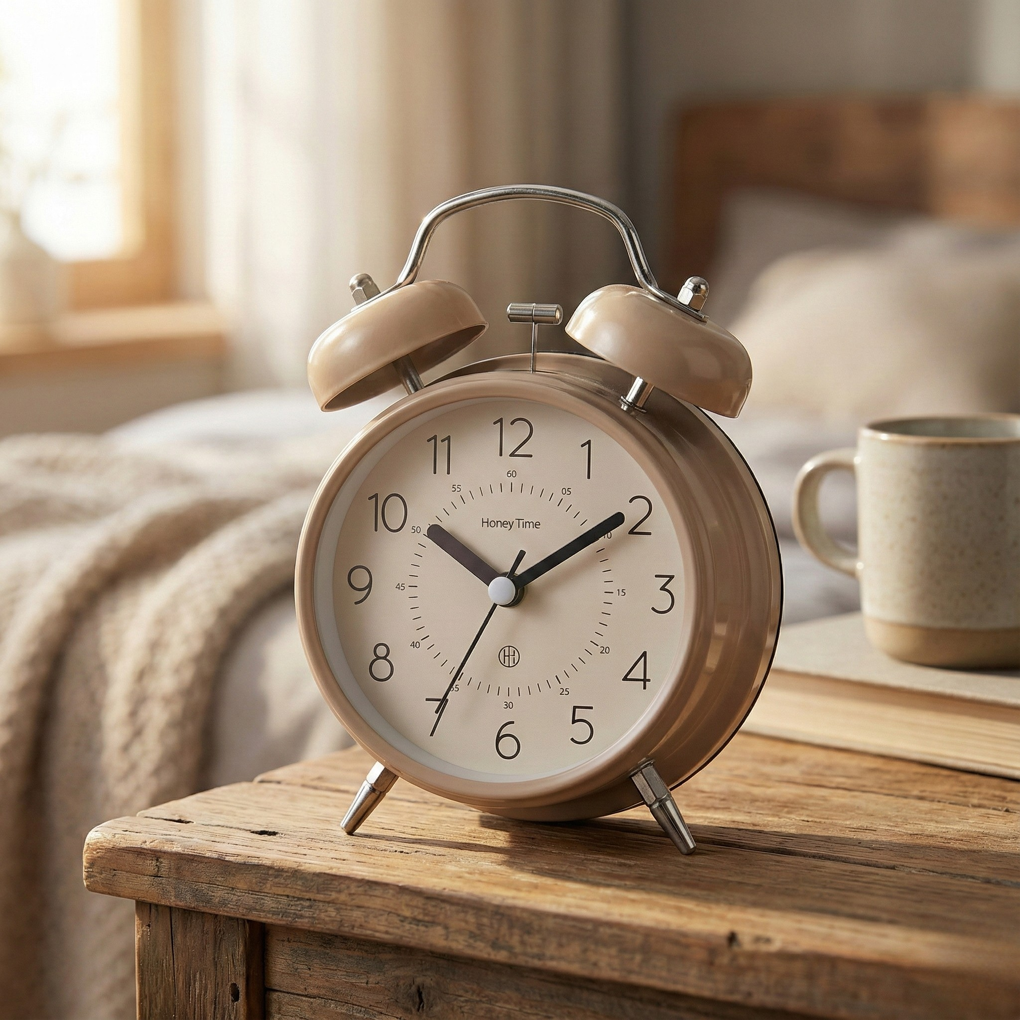 Table Clock Vintage Style Twin Bell Analog Alarm Clock - Muted Tones