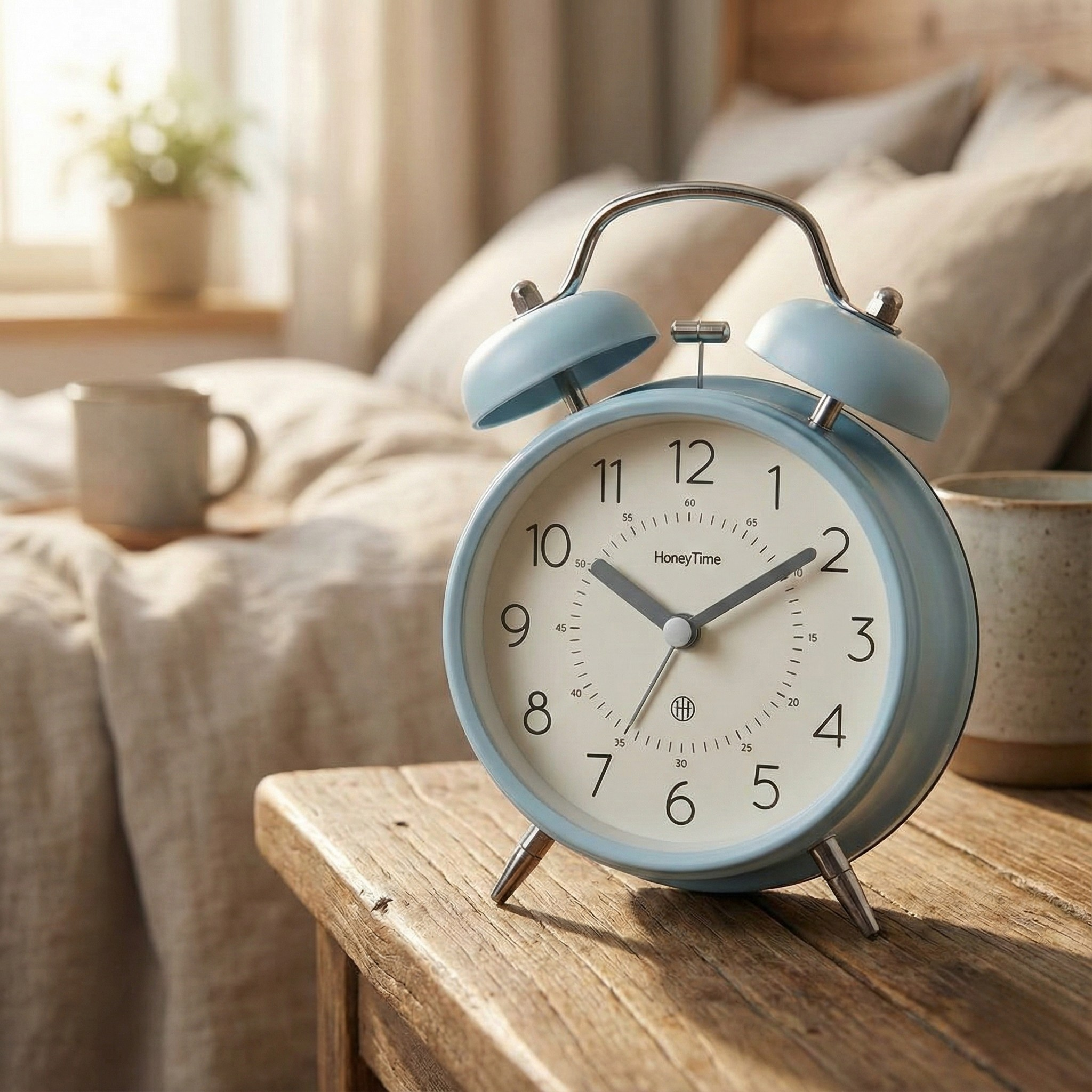 Table Clock Vintage Style Twin Bell Analog Alarm Clock - Muted Tones