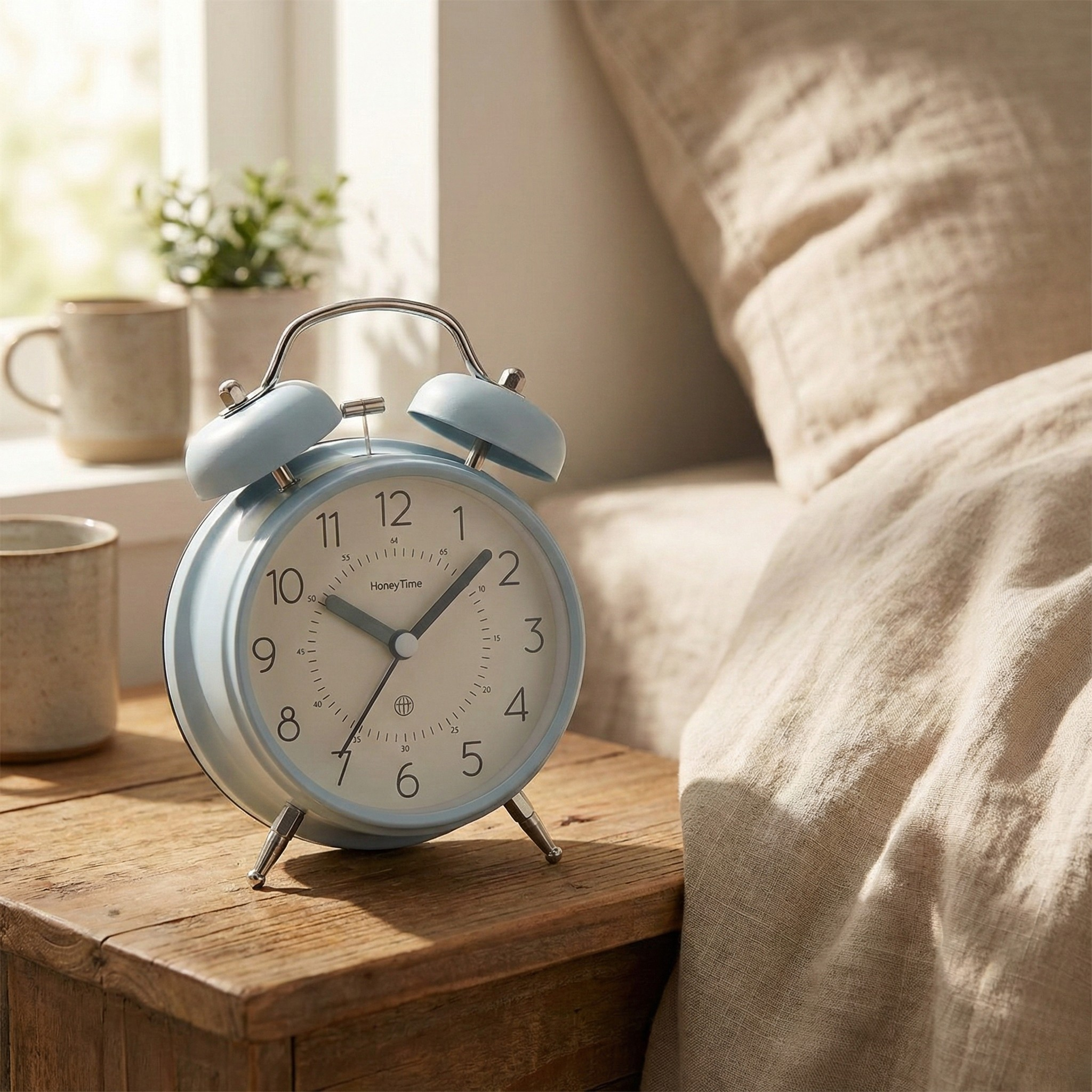 Table Clock Vintage Style Twin Bell Analog Alarm Clock - Muted Tones