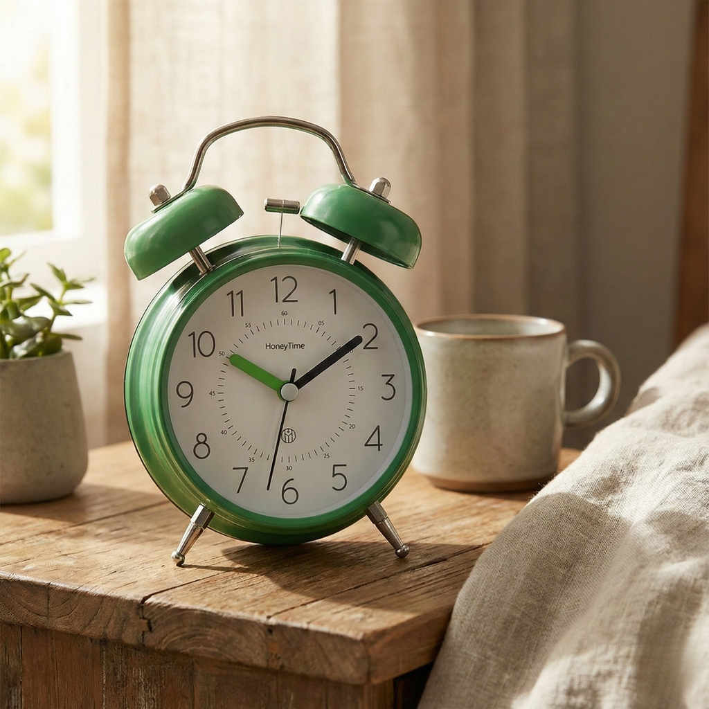 Table Clock Vintage Style Twin Bell Analog Alarm Clock - Muted Tones