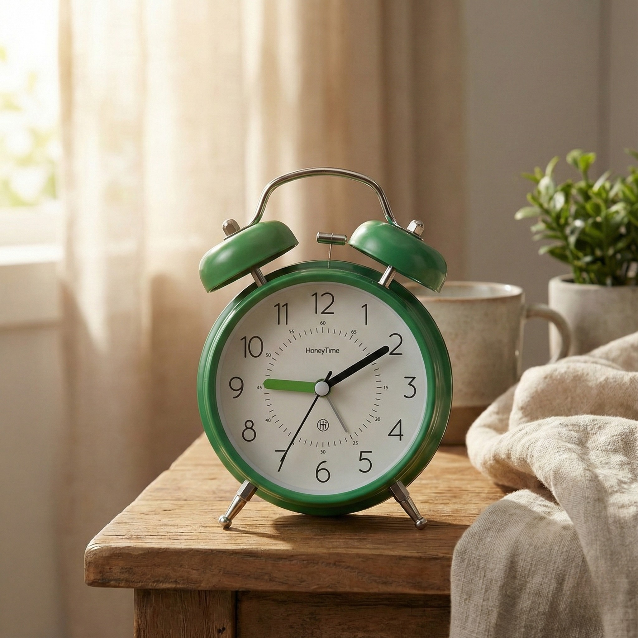 Table Clock Vintage Style Twin Bell Analog Alarm Clock - Muted Tones