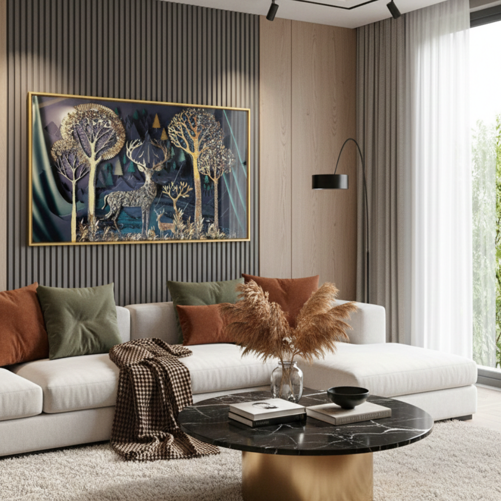 Modern Crystal Painting with Metal Frame