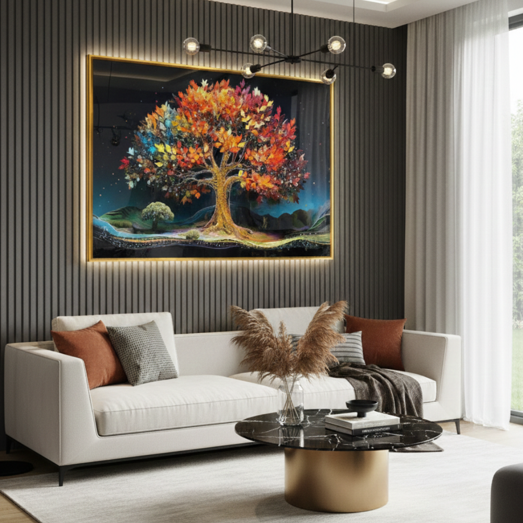 Modern Crystal Painting with Metal Frame