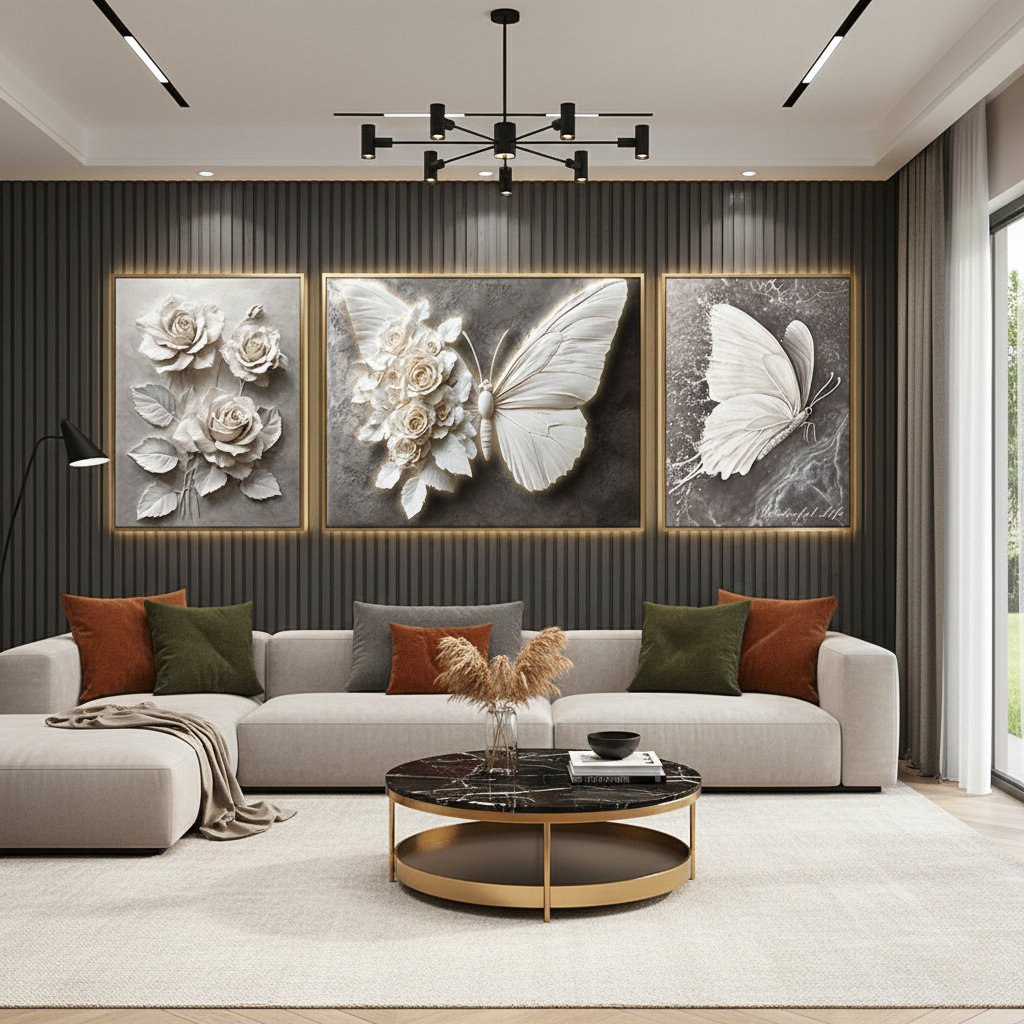 Modern Crystal Painting with Metal Frame set of 3