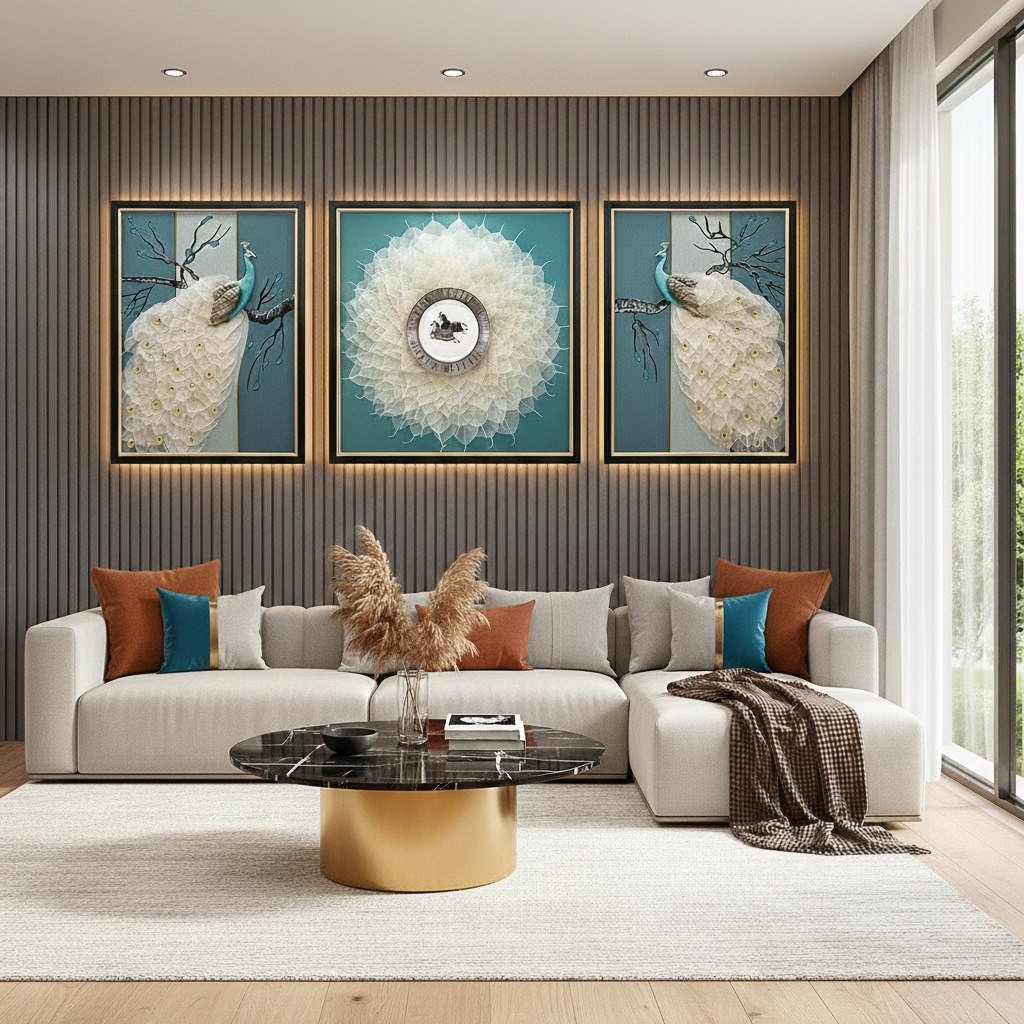 Modern Crystal Painting with Metal Frame set of 3