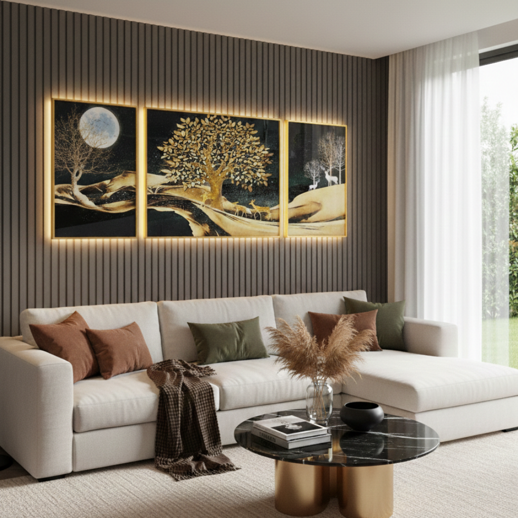 Modern Crystal Painting with Metal Frame set of 3