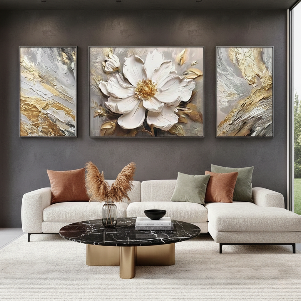 Modern Crystal Painting with Metal Frame set of 3