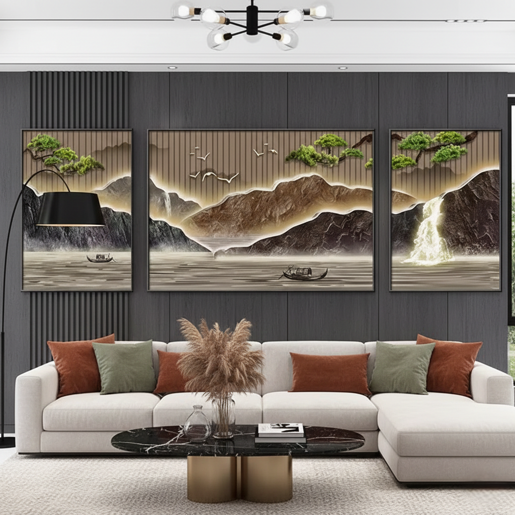 Modern Crystal Painting with Metal Frame set of 3