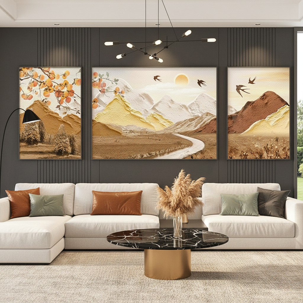 Modern Crystal Painting with Metal Frame set of 3