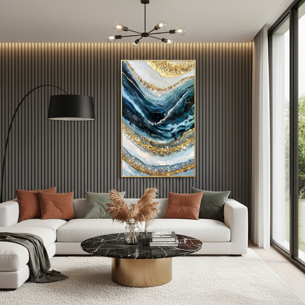 Modern Crystal Painting with Metal Frame