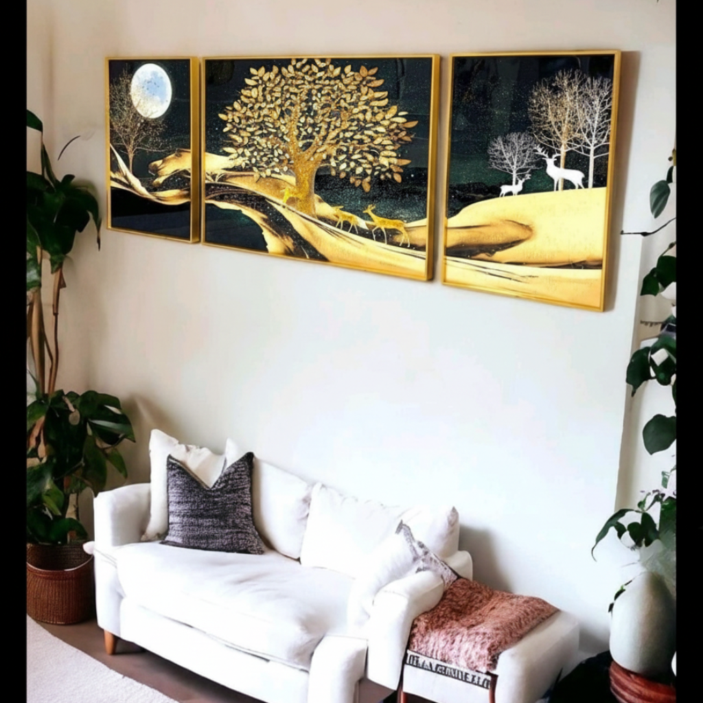 Modern Crystal Painting with Metal Frame set of 3