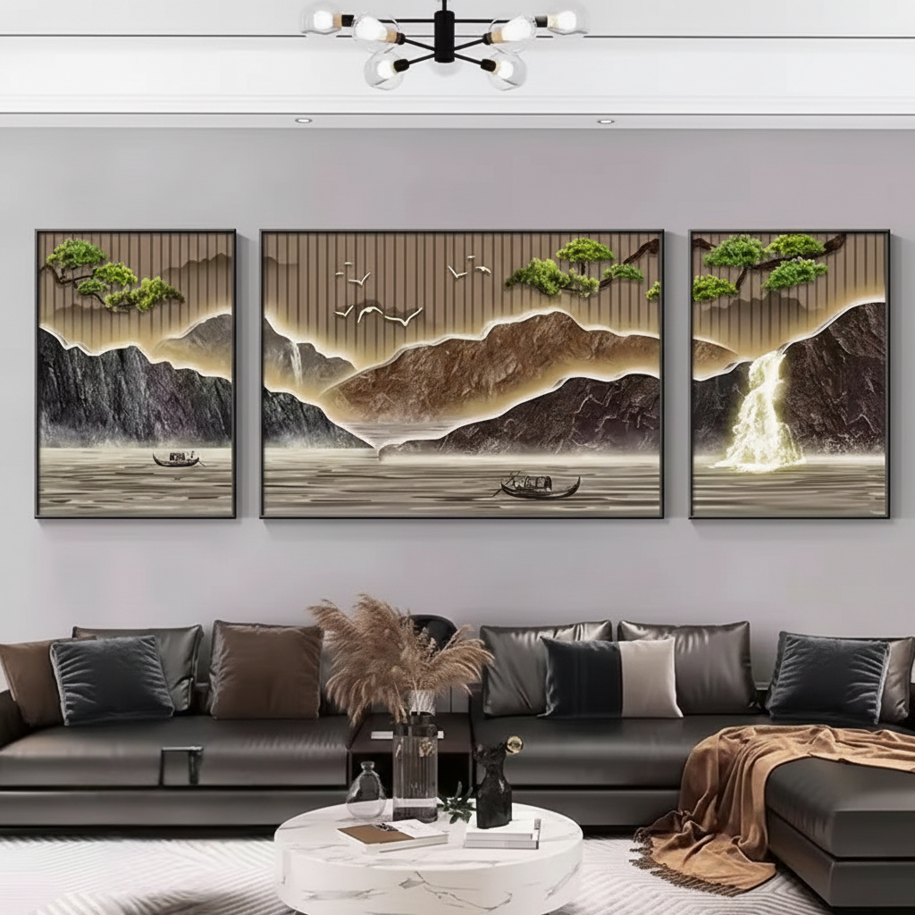 Modern Crystal Painting with Metal Frame set of 3