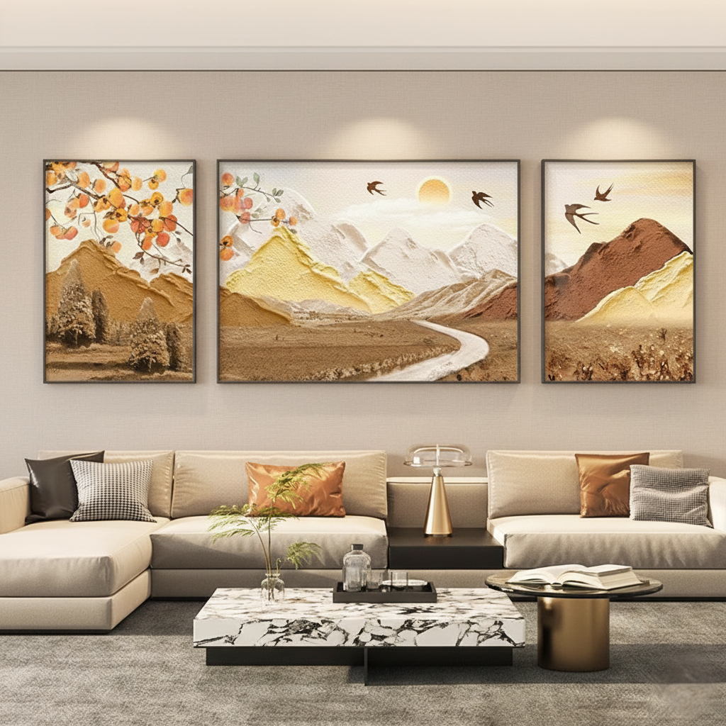 Modern Crystal Painting with Metal Frame set of 3