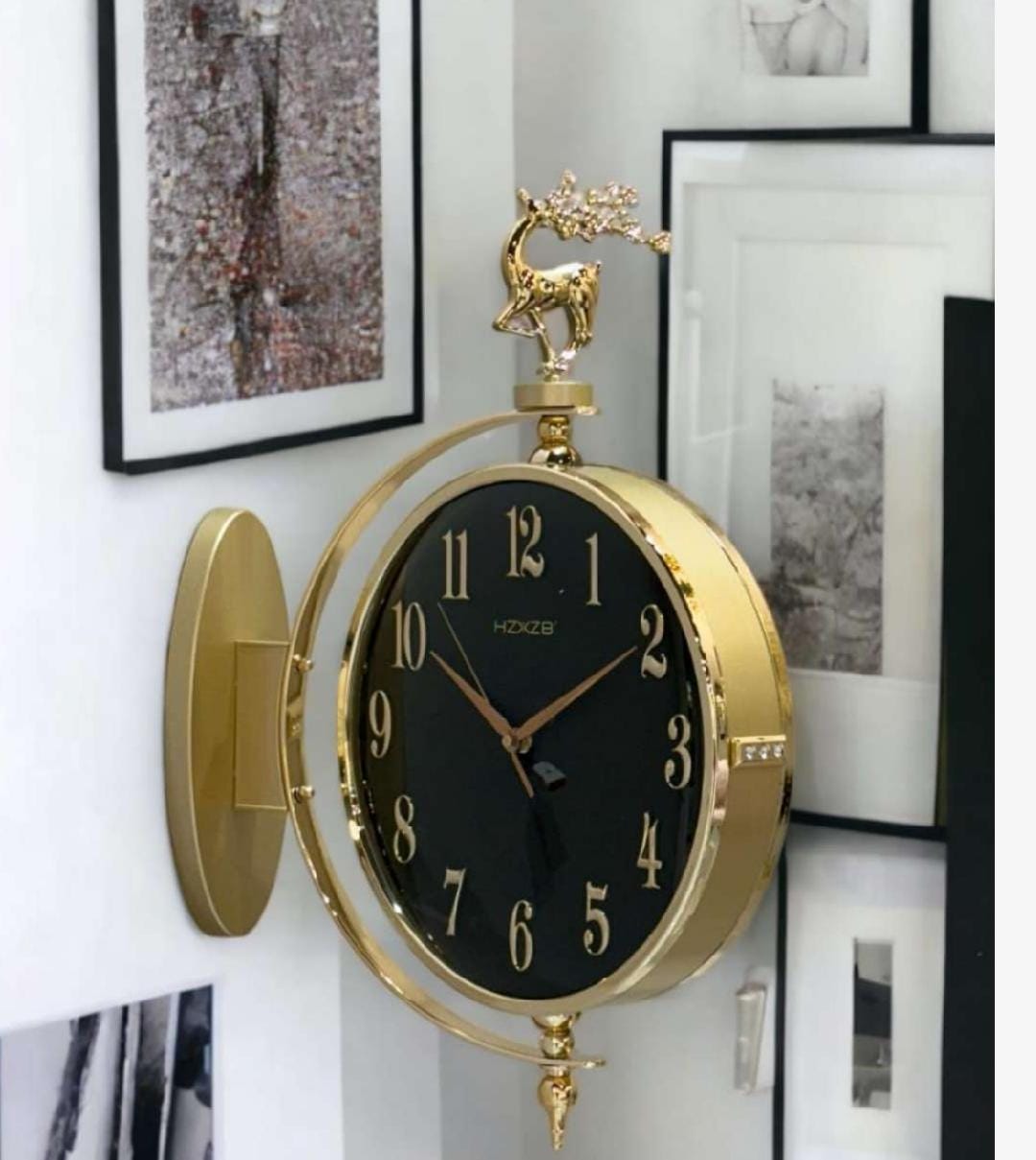 Vintage Dual Dial Hanging Clock – Black & Gold Modern Frame
