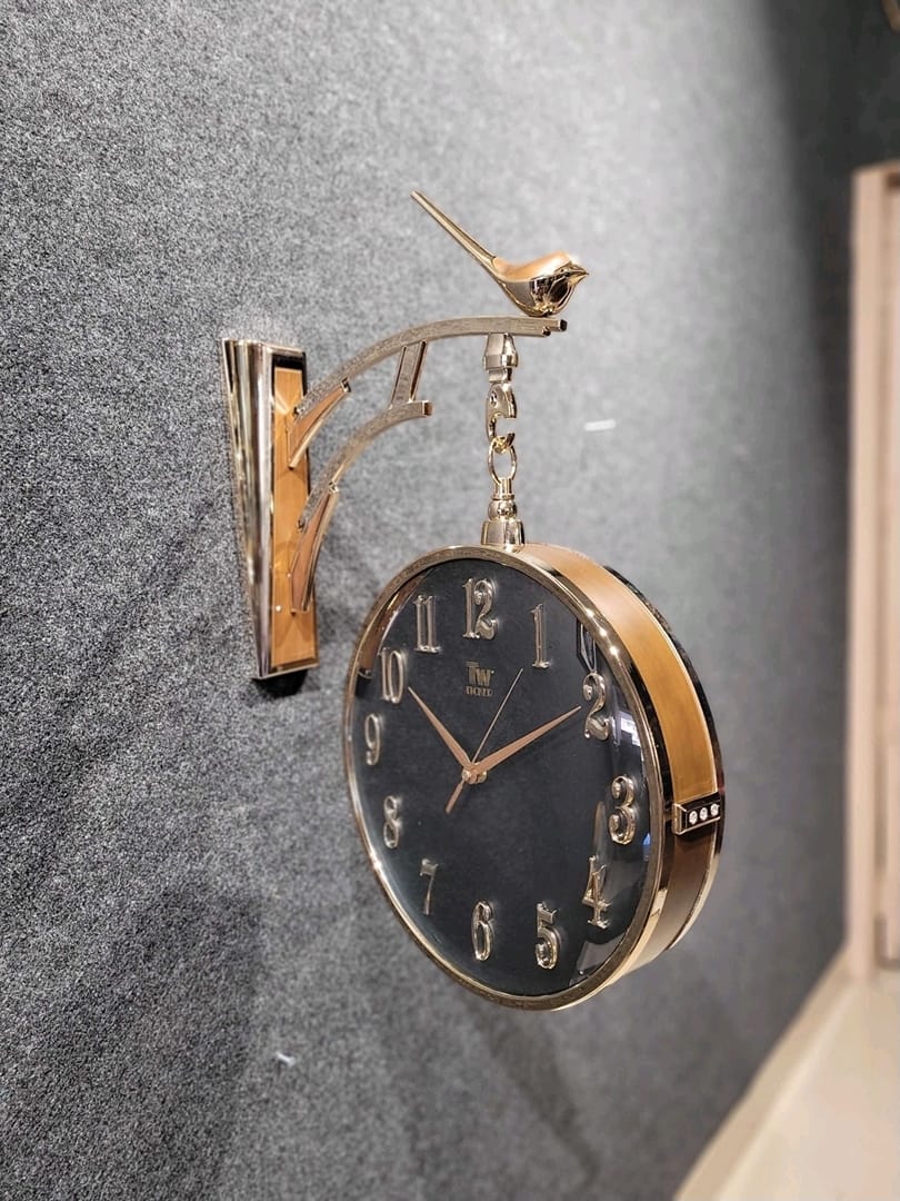 Vintage Dual Dial Hanging Clock – Black & Gold, Modern Flair