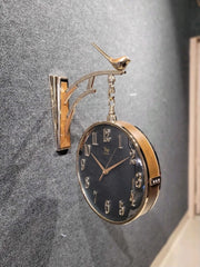 Vintage Dual Dial Hanging Clock – Black & Gold, Modern Flair
