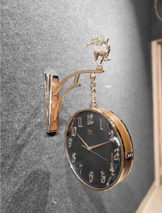 Vintage Dual Dial Hanging Clock – Black & Gold, Modern Numerals