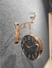 Vintage Dual Dial Hanging Clock – Black & Gold, Modern Numerals