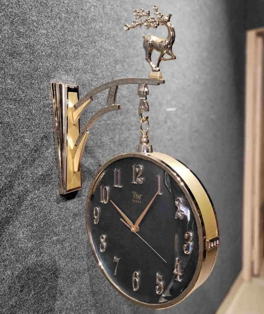 Vintage Dual Dial Hanging Clock – Ornate Antler Crest