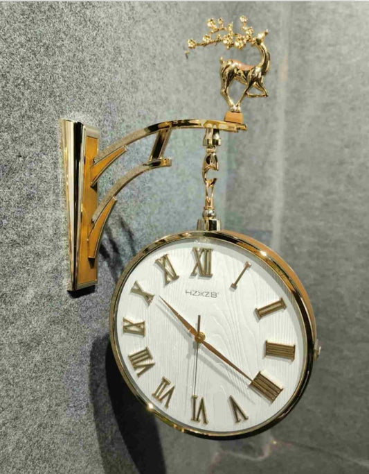 Vintage Dual Dial Hanging Clock – Ivory White & Gold, Grand Roman Numerals