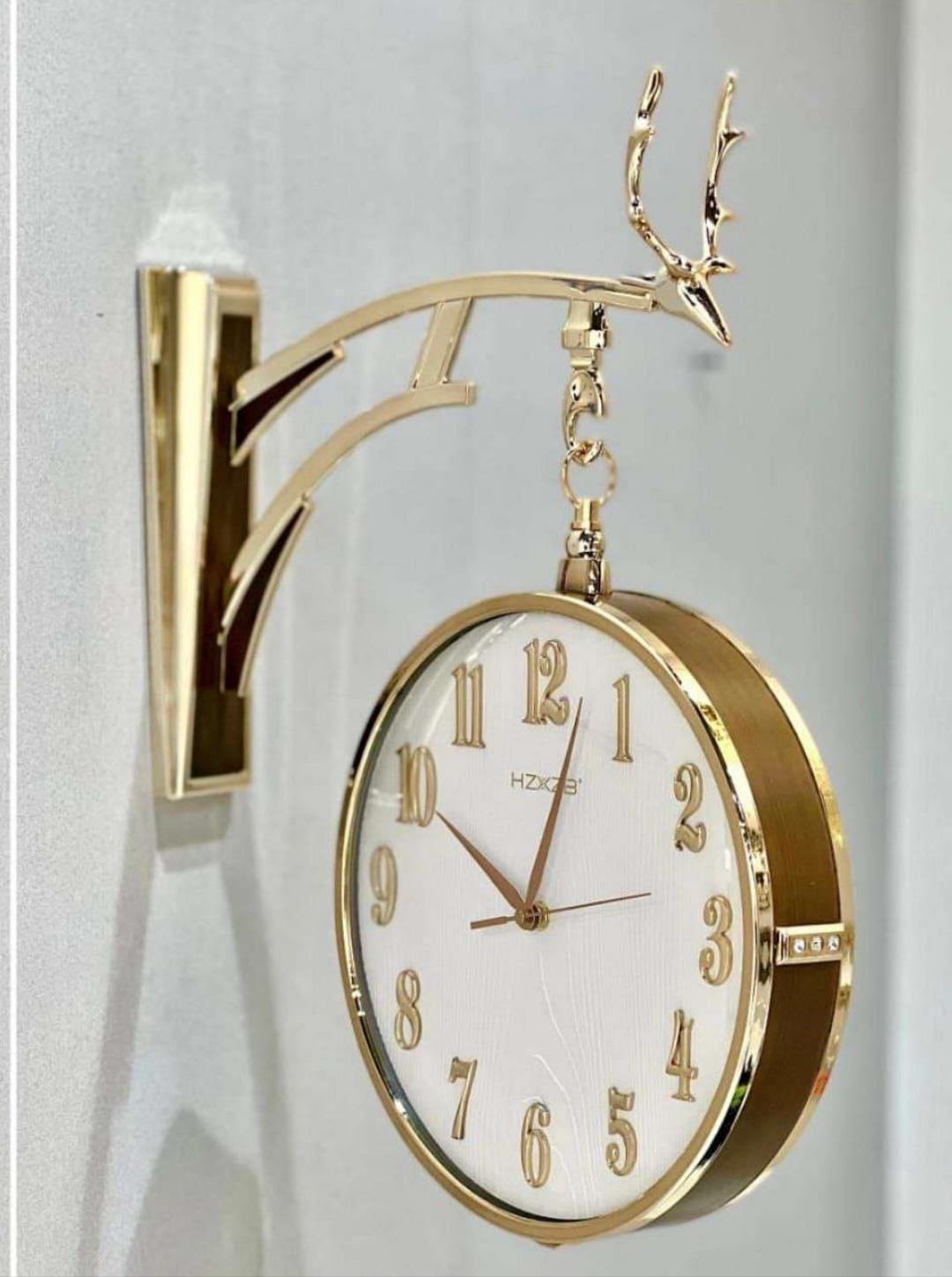 Vintage Dual Dial Hanging Clock – Classic White & Gold, Stylised Numerals