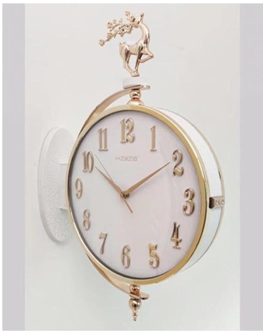 Vintage Dual Dial Hanging Clock – Pearl White & Gold