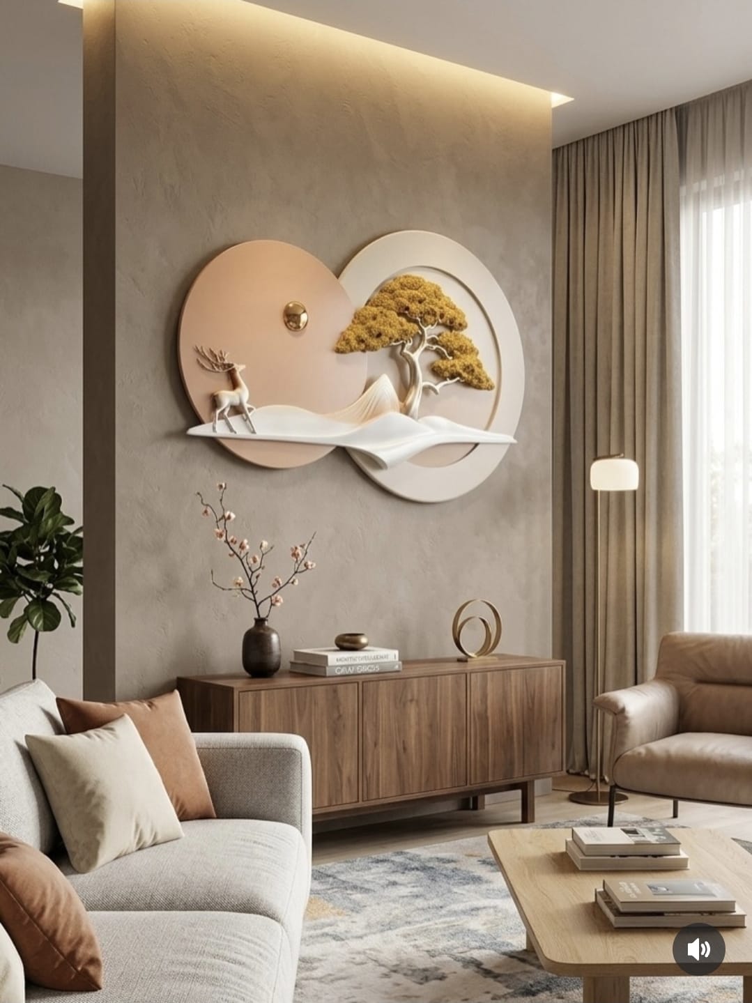Luxury Deer & Golden Tree 3D Wall Decor - Premium Modern Art Panel (125×80 cm)