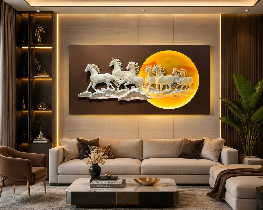 Relife Seven Horses Luxury 3D Wall Decor - Golden Sunset Edition