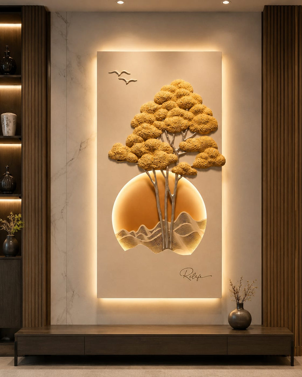 Relife Golden Tree LED Luxury Wall Decor - Premium Illuminated Nature Art