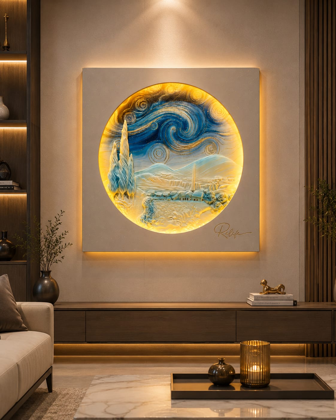 Relife Celestial Blue LED Wall Decor - Premium Illuminated Landscape Art