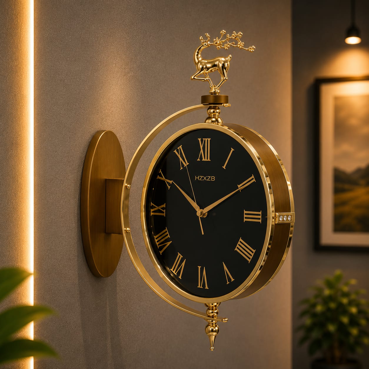 Vintage Dual Dial Hanging Clock – Roman Numeral with Deer Mount