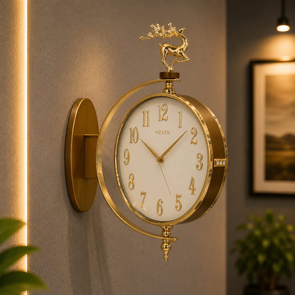 Vintage Dual Dial Hanging Clock – Roman Numeral with Deer Mount