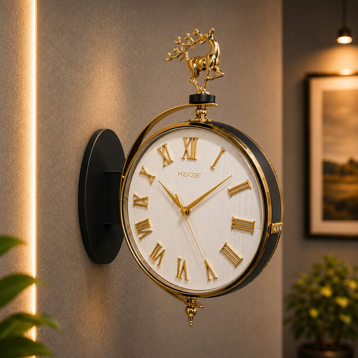 Vintage Dual Dial Hanging Clock – Roman Numeral with Deer Mount