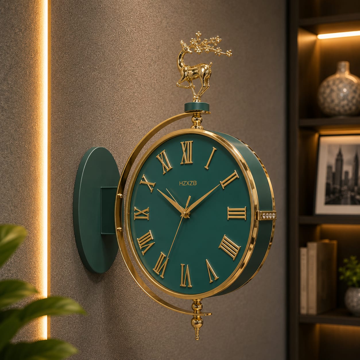 Vintage Dual Dial Hanging Clock – Roman Numeral with Deer Mount