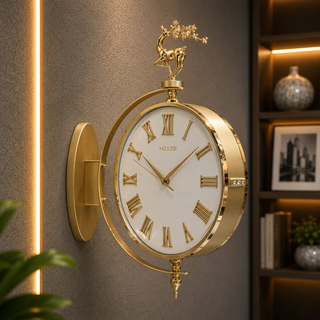Vintage Dual Dial Hanging Clock – Roman Numeral with Deer Mount